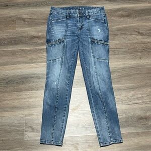 White House Black Market 4 Blue Jeans Skimmer Moto Skinnny Distressed Zip Pocket